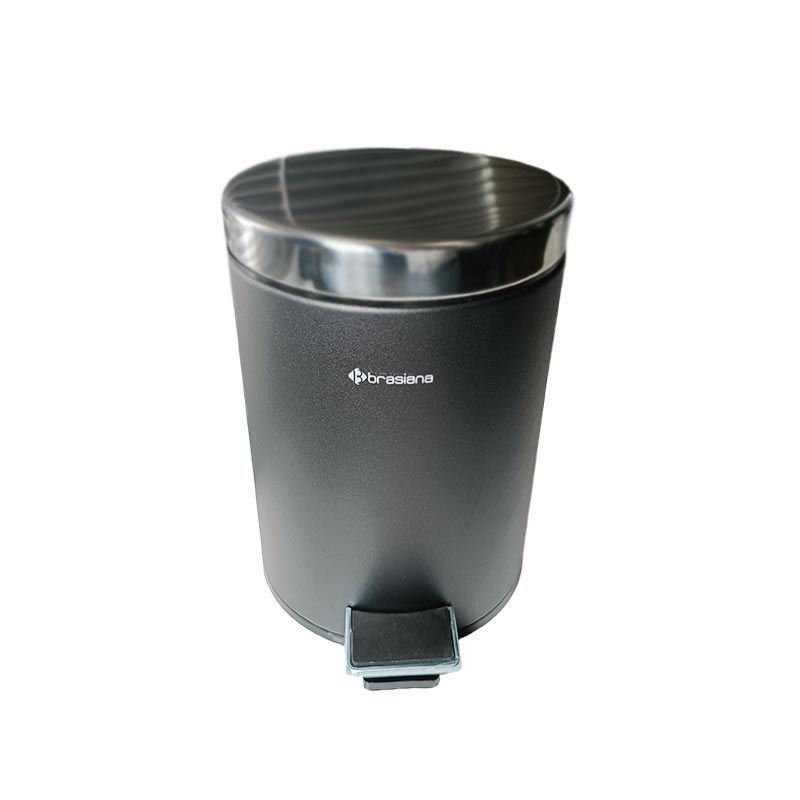 سطل زباله پدالی 5 لیتری مشکی درب استیل براق مدل BPB120 براسیانا BRASIANA 1*I61
