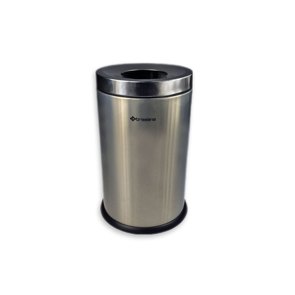 سطل زباله اداری ساده 20 لیتری کروم خشدار درب استیل براق براسیانا BRASIANA 12*H8