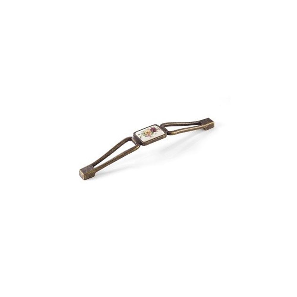 دستگیره کابینتی سرامیکی دو پیچ زیتونی گل قرمز H8404-128 CR پرایم  S.A 1*C33