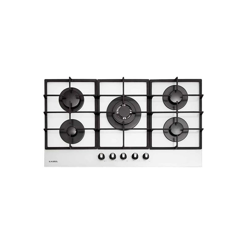 اجاق گاز پنج شعله شیشه ای مدل G527W  ایلیا استیل ILIA STEEL فرشته9*12