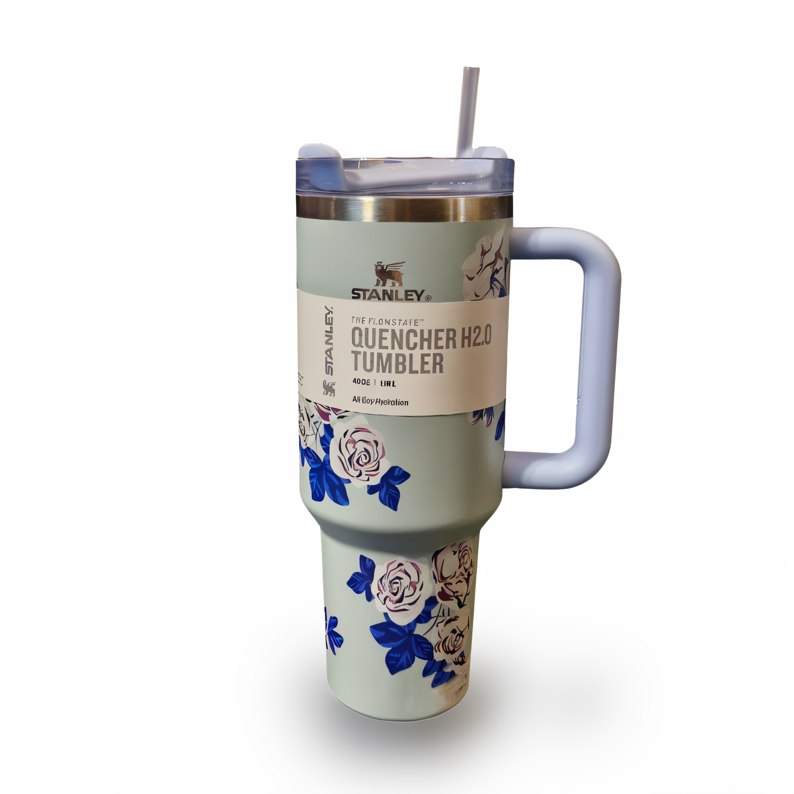 تراول ماگ شاخه گل آبی کد STANLEY-FL  STANLEY Blue Floral Branch Travel Mug 1.18L – Stainless Steel Insulated Tumbler