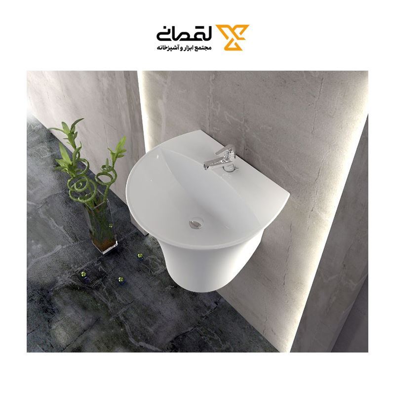 سنگ روشویی مدل رومنس نیم پایه سفید ساده درجه 2 گلسار نرگس11*12
