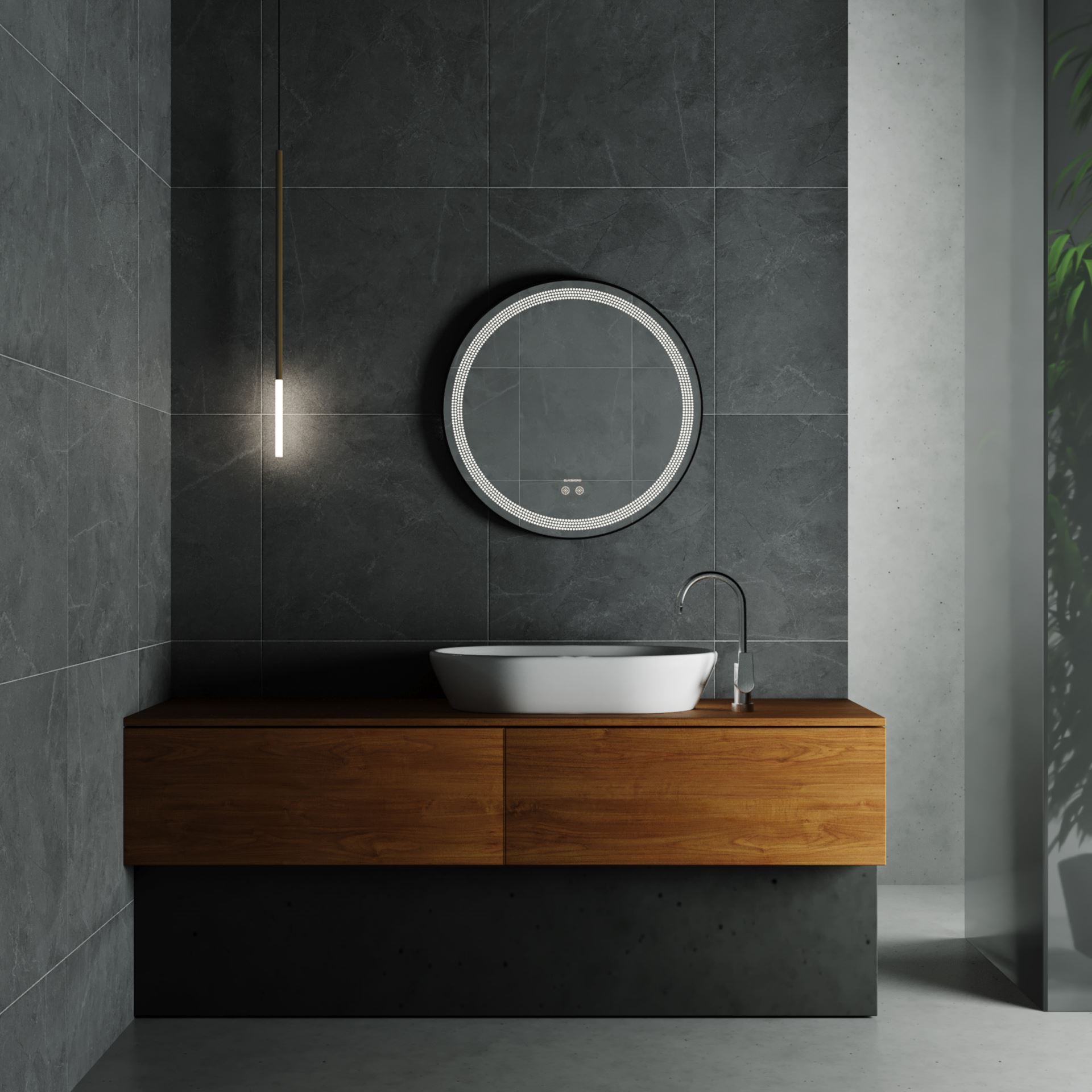 آینه ضد بخار بدون قاب دایره نور دور آفتابی خطی 55 گلسموند GLASS MOND 12*L8
