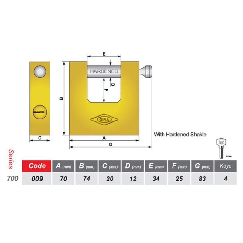 قفل کتابی 75 میلی متری کامپیوتری آپارتمانی کد 009 گیرا GIRA 1*FG01/4